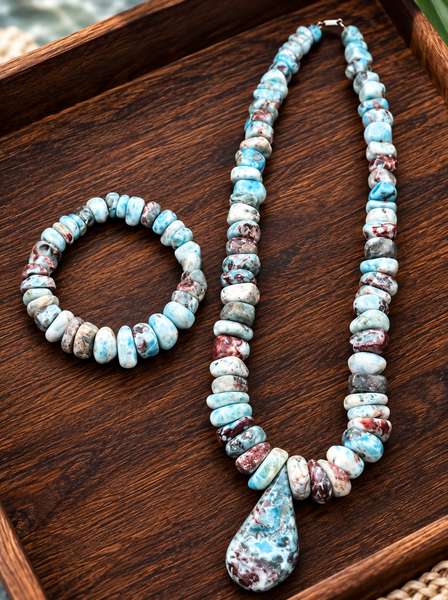Ocean’s Embrace | Larimar Necklace & Bracelet Set