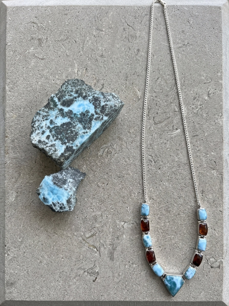 Ocean’s Embrace | Larimar & Amber Necklace