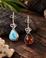 Caribbean Duality | Reversible Larimar & Amber Earrings