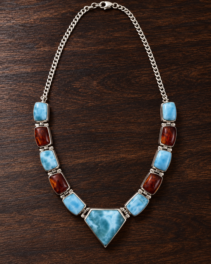 Ocean’s Embrace | Larimar & Amber Necklace